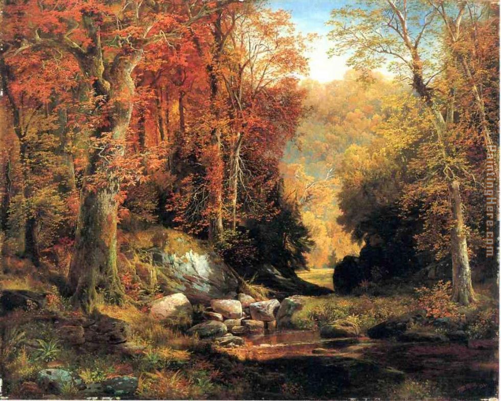 Cresheim Glen, Wissahickon, Autumn painting - Thomas Moran Cresheim Glen, Wissahickon, Autumn art painting